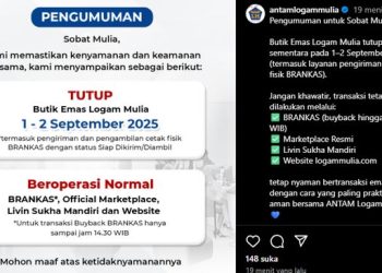 Butik Emas Antam Akan Tutup Sementara Besok